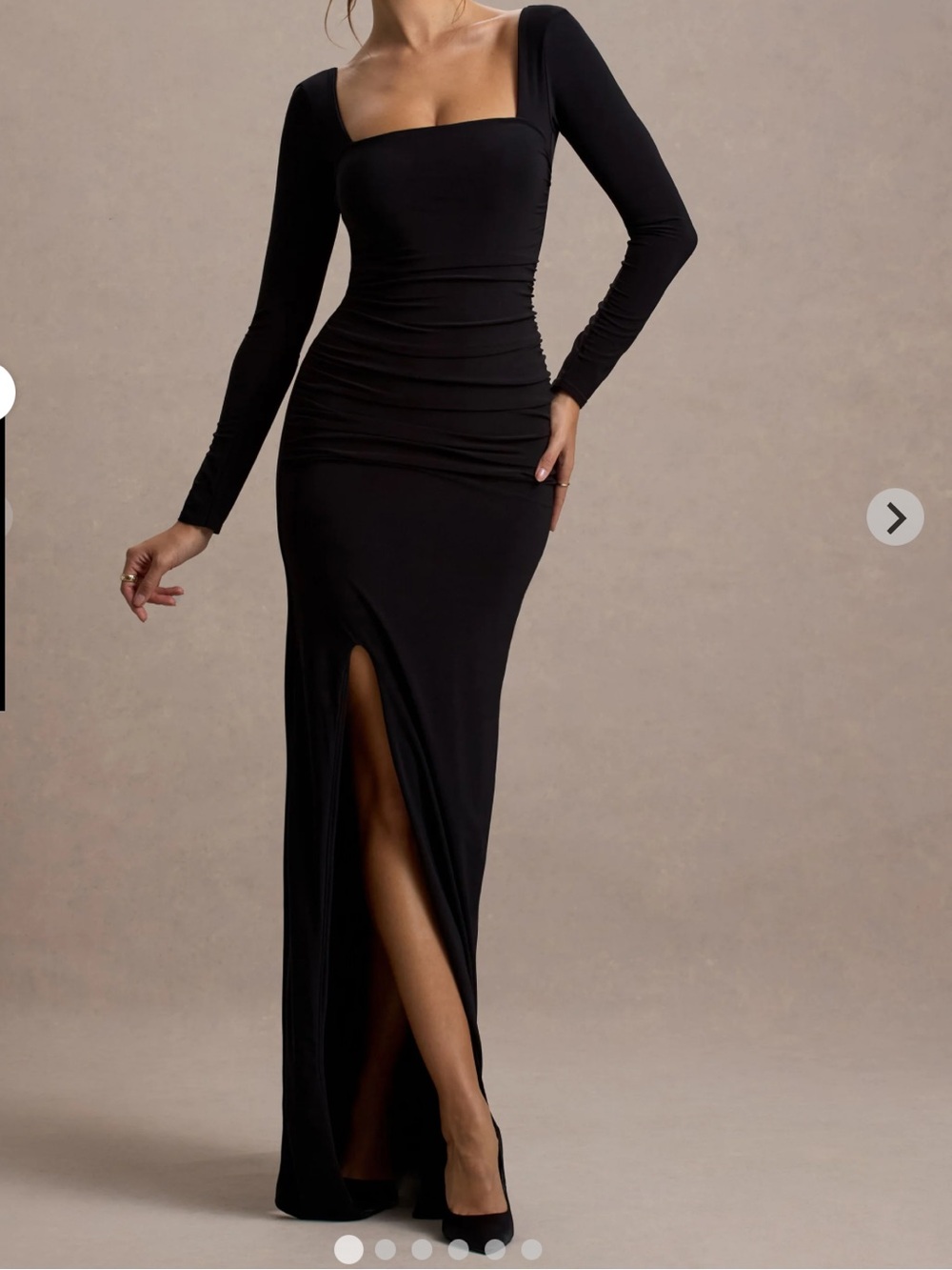Club L London Burgundy Long Sleeve Square Neck Ruched Maxi Dress - Picture 7 of 12
